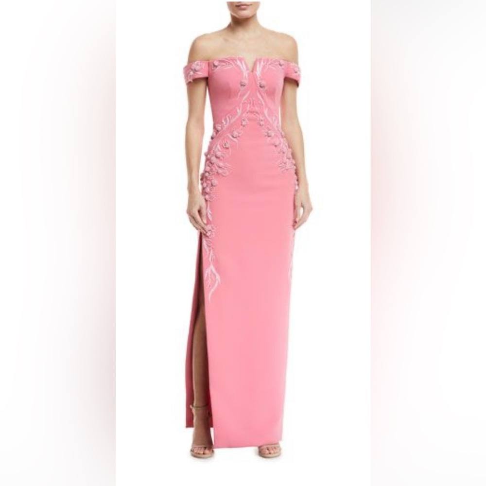 ZAC POSEN**Elegant Pink Gown with White Embroidery***US 12 $6995 NWT - Picture 6 of 7